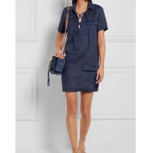 EQUIPMENT Knox Corset Linen Blue Shirt Dress s